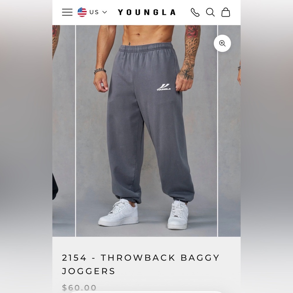 YoungLA Throwback Baggy Joggers Grey wash L